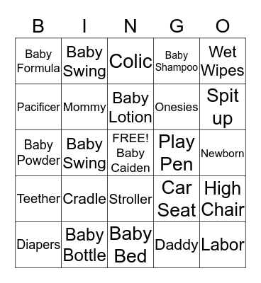 Tango's Baby Bingo Card