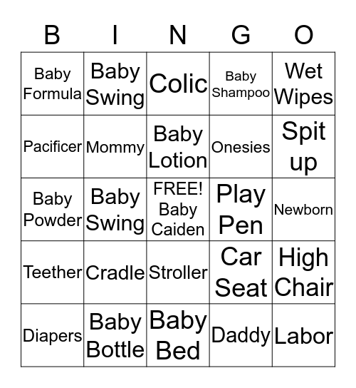 Tango's Baby Bingo Card