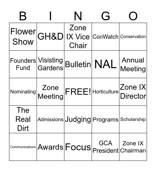 ZONE REP. and GCA Other Trivia Bingo Card