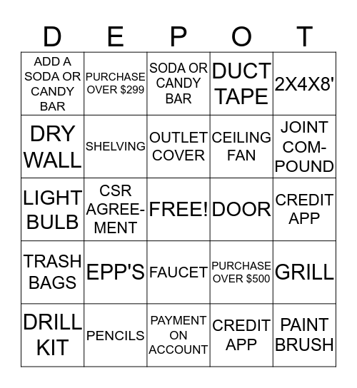 CASHIER BING Bingo Card