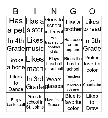 Friendship Bingo Card