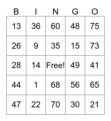 Spanish Bingo Card