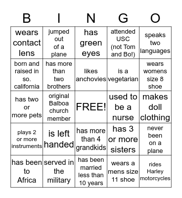 Lucky enough to know someone who...... Bingo Card