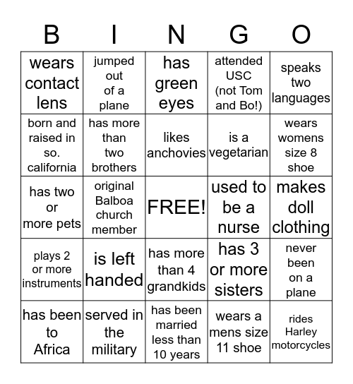 Lucky enough to know someone who...... Bingo Card