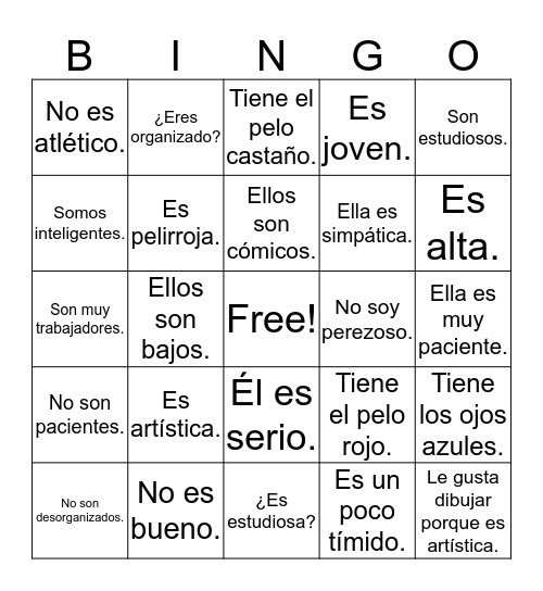 ¿Cómo es? / ¿Cómo son? Bingo Card