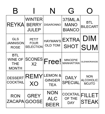 BAR BINGO Card