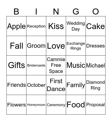 Cammie Bridal Shower Bingo Card