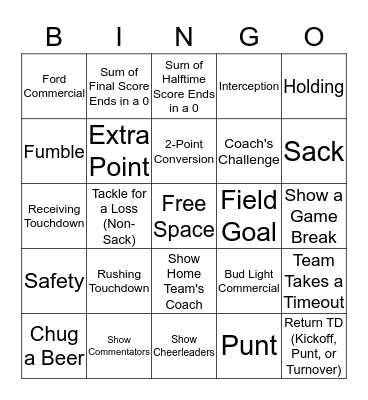 Football Prop Bet Bingo Card