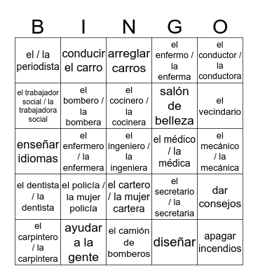 Expresate 2 Ch 2 profesiones c2 Bingo Card