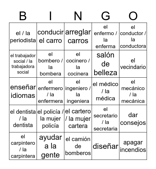 Expresate 2 Ch 2 profesiones c2 Bingo Card