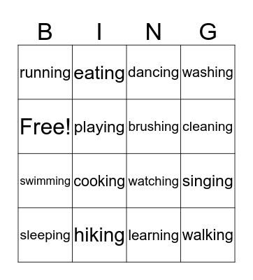 Present Contrinuous Bingo Card