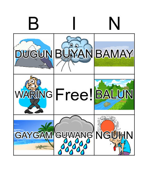 Landscapes/Weather Bingo Card