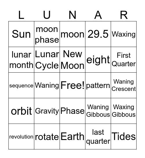 Lunar Bingo Card
