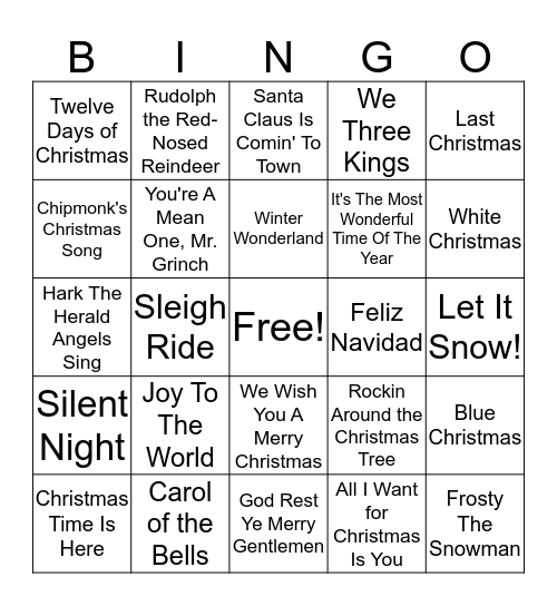 Christmas Song Bingo Card