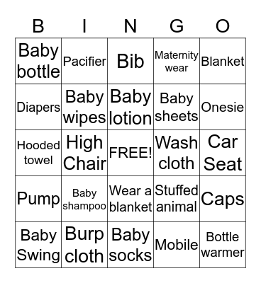 Sally's Baby Shower Bingo Card