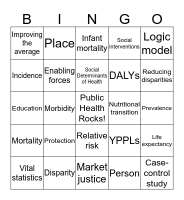 PUBH 100 Midterm JeopGo Bingo Card