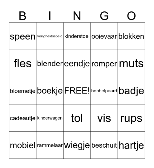 Baby Shower Bingo Card