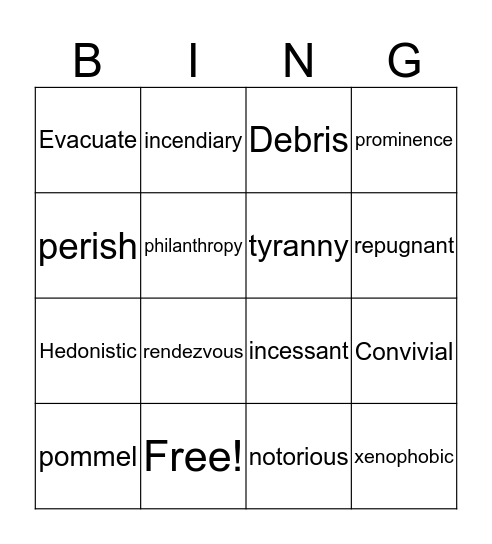 List 10 BING! Bingo Card