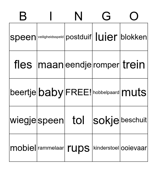 Baby Shower Bingo Card