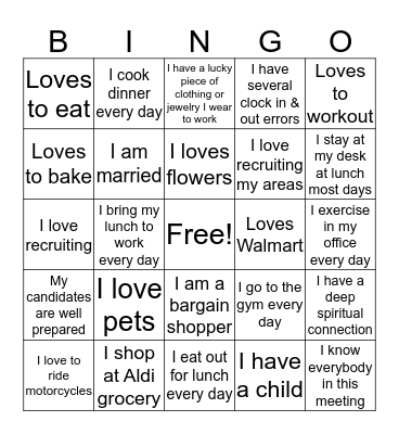 Employee Bingo Card