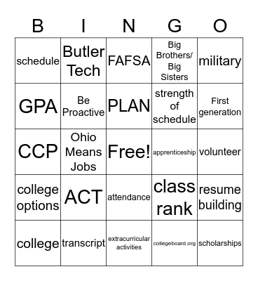 Future Planning Bingo Card