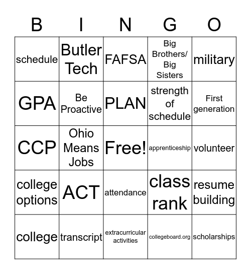 Future Planning Bingo Card