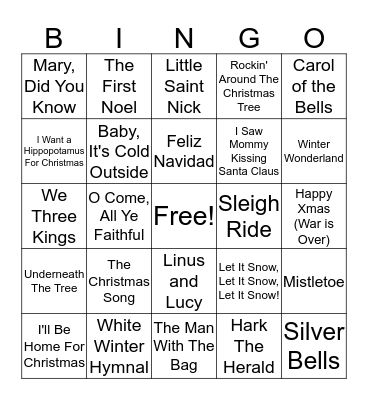 Christmas Song Bingo Card