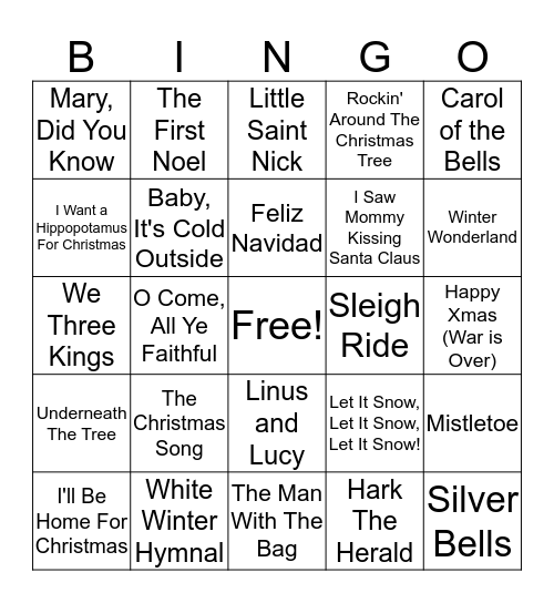 Christmas Song Bingo Card