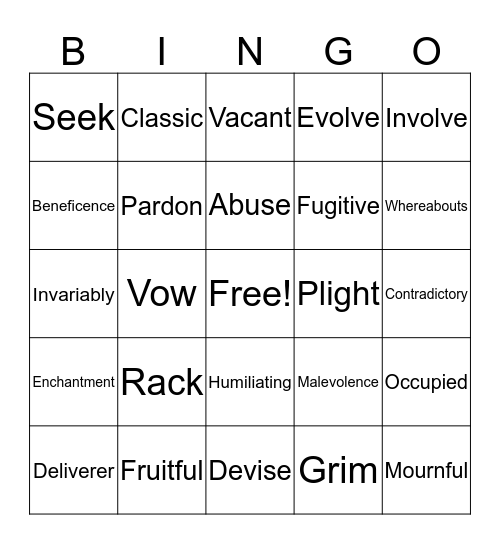 Vocab L3-L7 Review Bingo Card