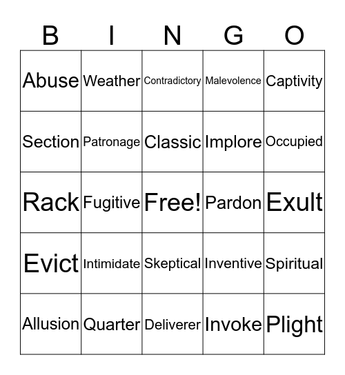 Vocab L3-L7 Review Bingo Card