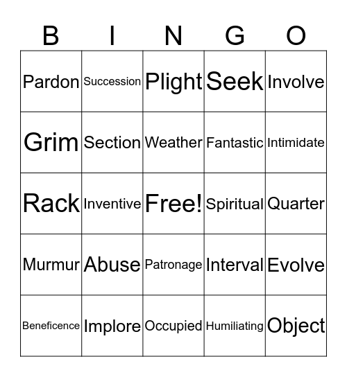 Vocab L3-L7 Review Bingo Card