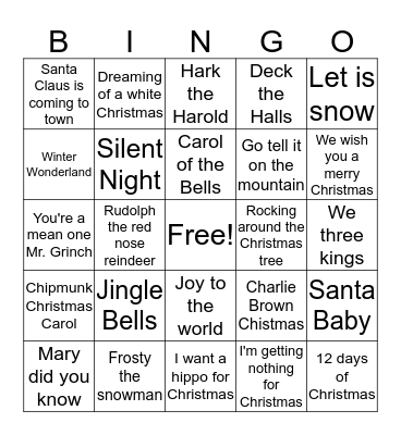 Christmas Song Bingo Card