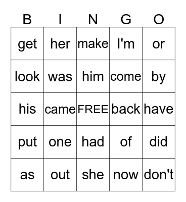 List 3 Sight Words Bingo Card