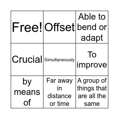 Vocabulary Bingo Card