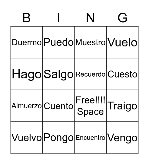 Go Verbs  Bingo Card