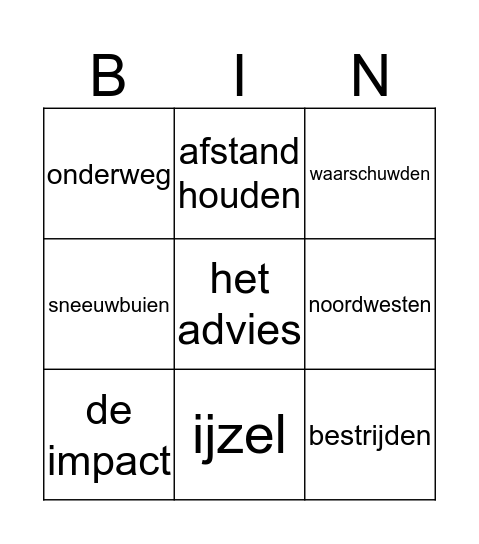 Weer Bingo Card