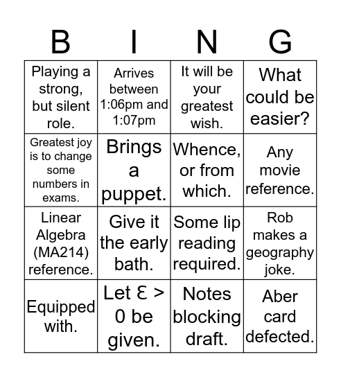 Rob Bingo! Bingo Card