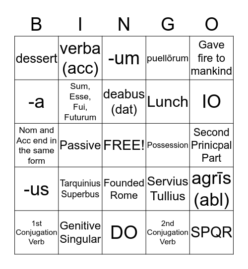 MIdterm Review - Latin I / Ia Bingo Card