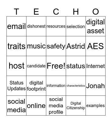 Unit 3 : Lesson 1 Bingo Card