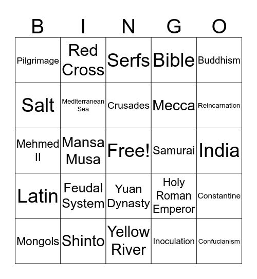 Midterm Review Bingo Card
