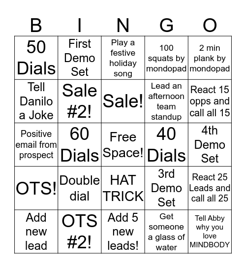 MINDBODY Bingo Card