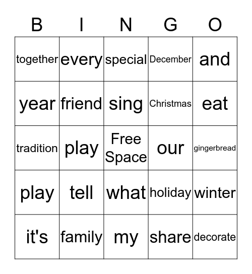 Holiday Word Wall Bingo Card