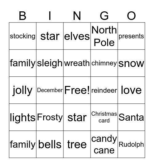 Christmas Words Bingo Card