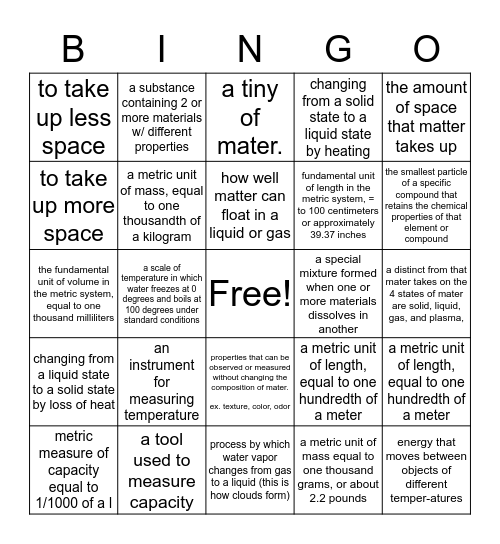 Matter BINGO Card