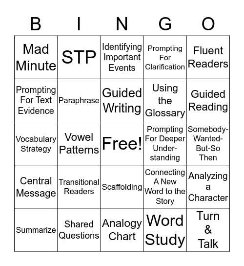 Guided Reading Bingo Card