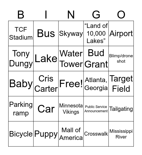 Superbowl Bingo Card