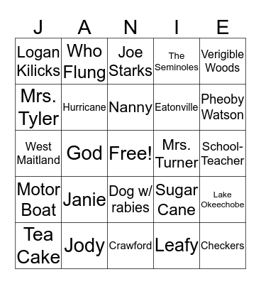 Their Eyes Were Watching God Review Bingo Card