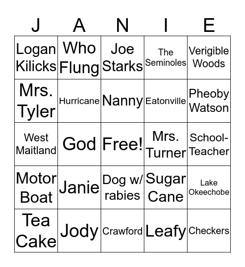 Their Eyes Were Watching God Review Bingo Card