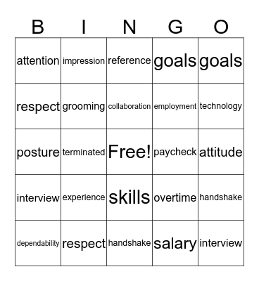 Jobs Vocabulary Final  Bingo Card