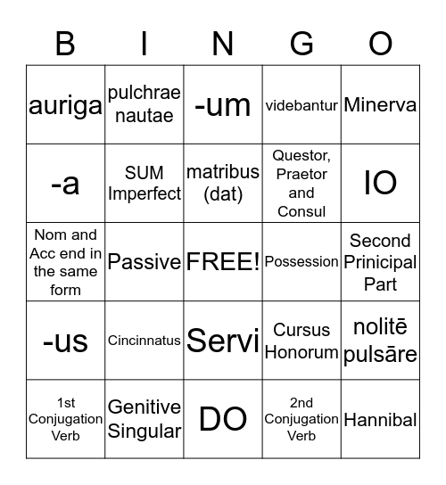 MIdterm Review - 8th Latin Ib Bingo Card